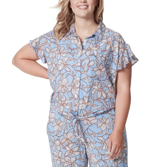 NWT Jessica Simpson Rhea Floral Print Flutter Sleeve Front Tie Knot Top - Picture 2 of 2